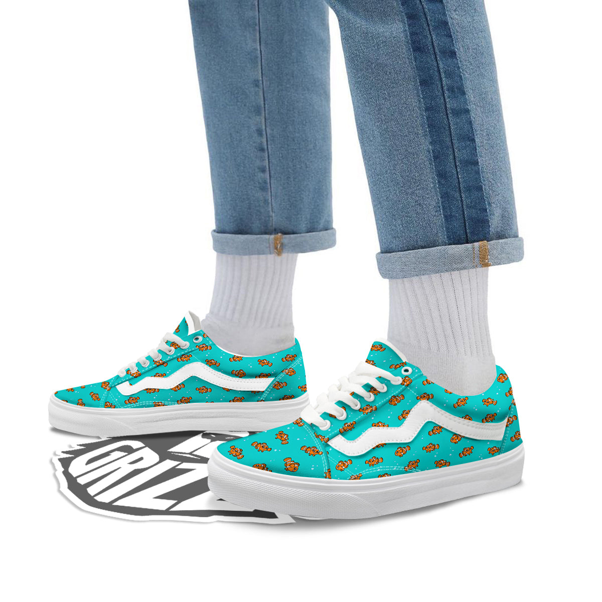 Clownfish Cute Watercolor Blue Print Pattern Skate Shoes-grizzshop