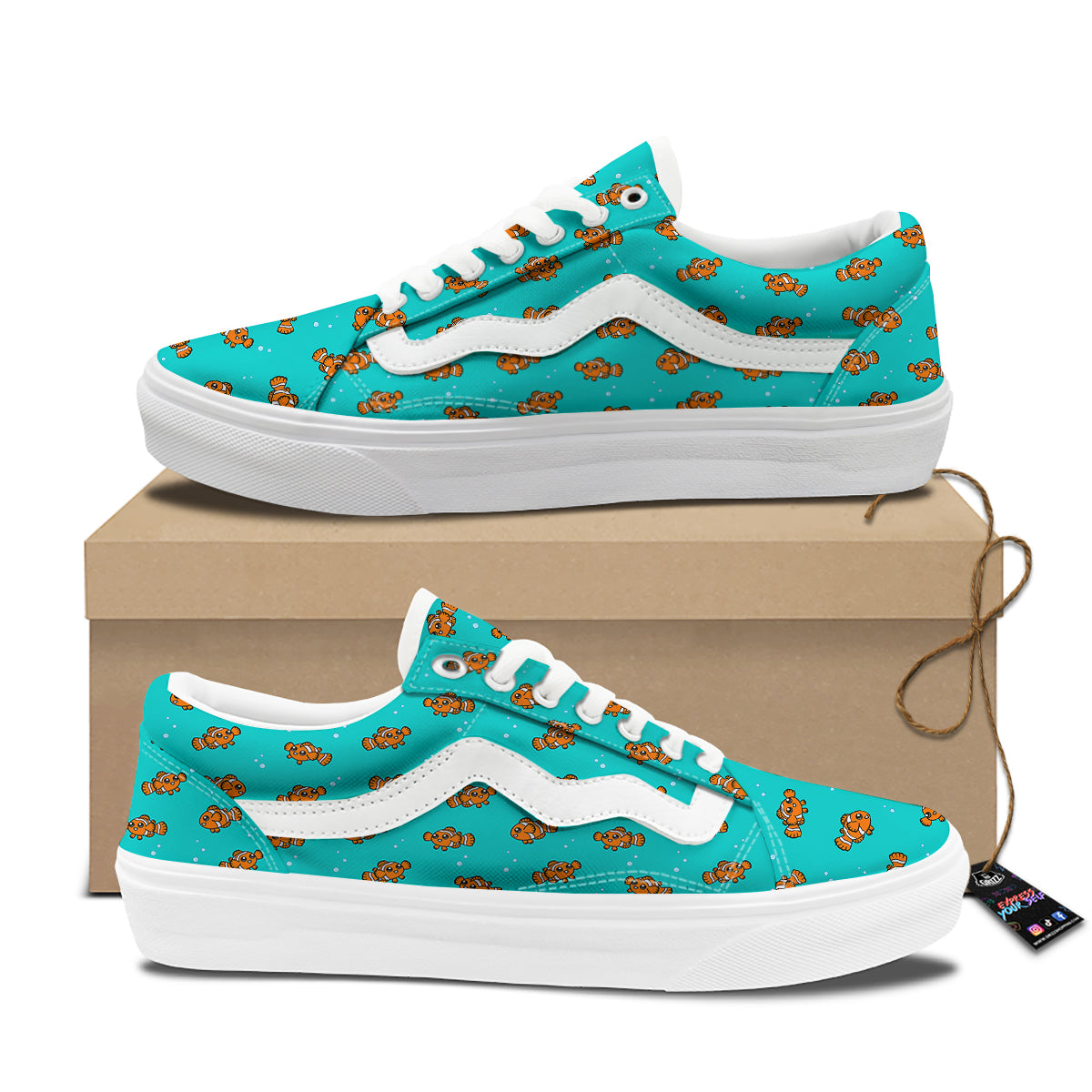 Clownfish Cute Watercolor Blue Print Pattern Skate Shoes-grizzshop