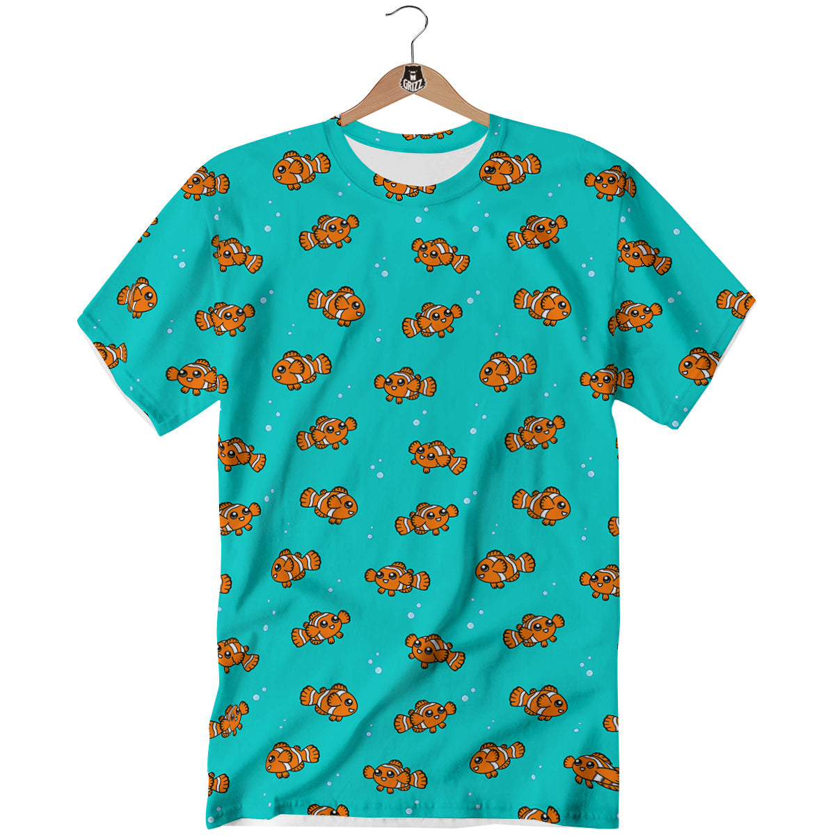 Clownfish Cute Watercolor Blue Print Pattern T-Shirt-grizzshop