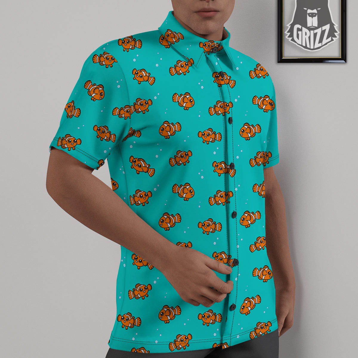 Clownfish Cute Watercolor Blue Print Pattern Untucked Shirts-grizzshop