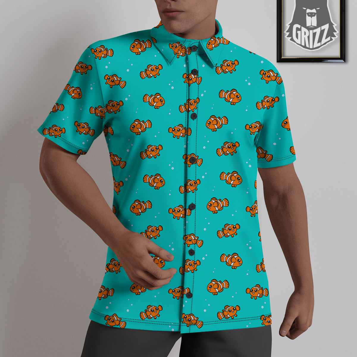 Clownfish Cute Watercolor Blue Print Pattern Untucked Shirts-grizzshop