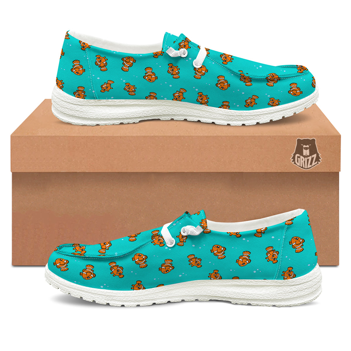 Clownfish Cute Watercolor Blue Print Pattern White Loafers-grizzshop