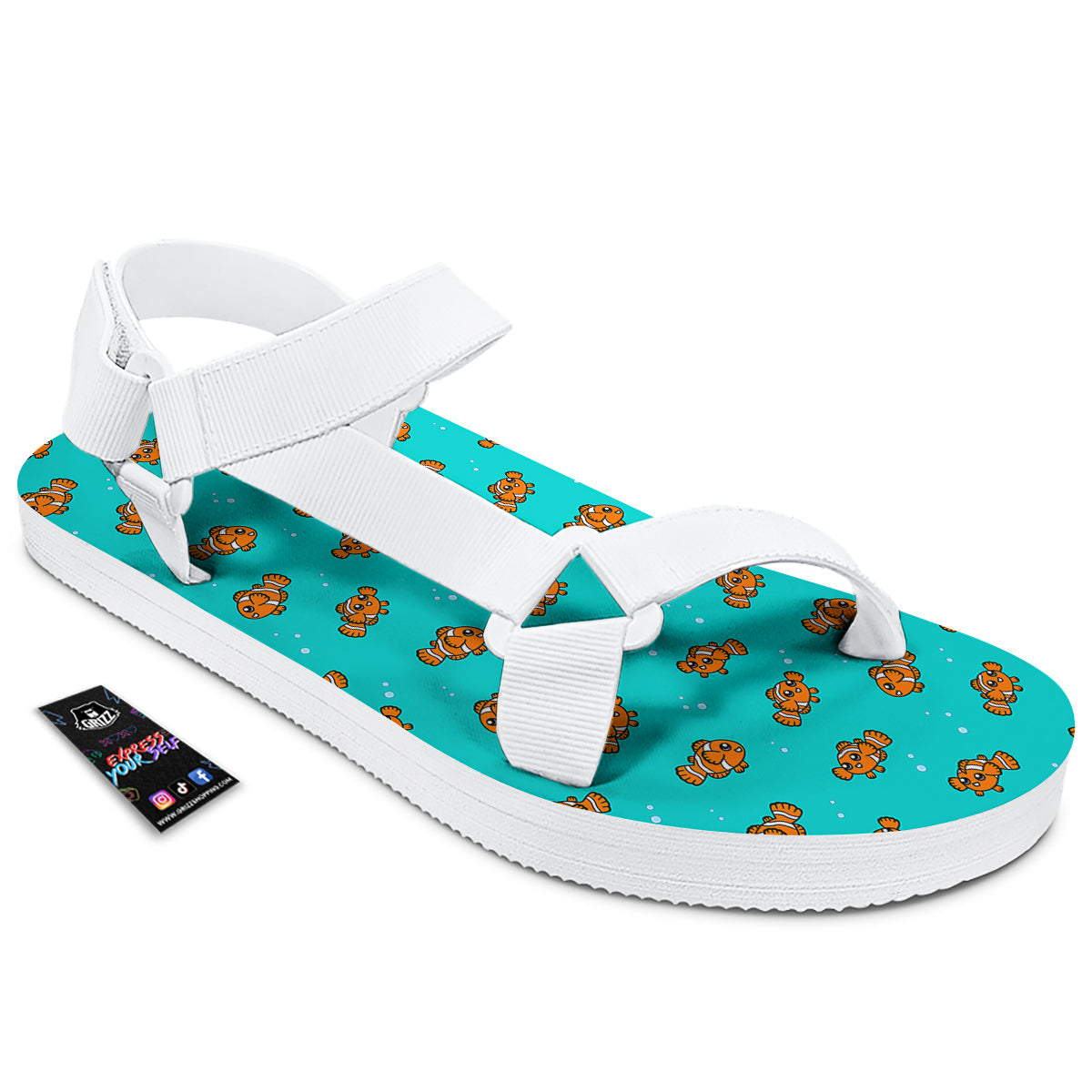 Clownfish Cute Watercolor Blue Print Pattern White Open Toe Sandals-grizzshop