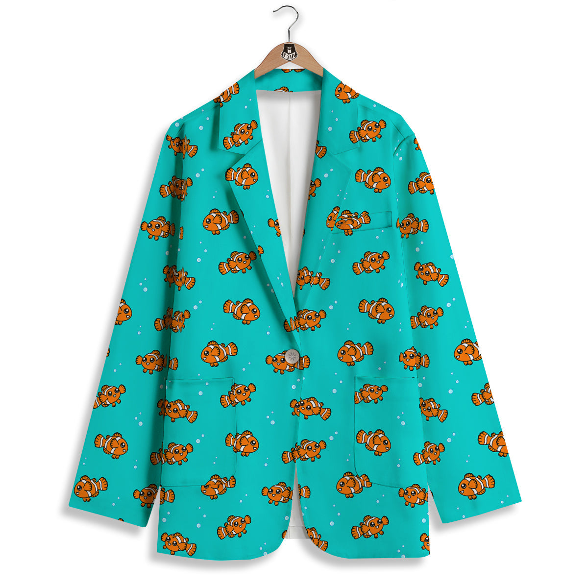 Clownfish Cute Watercolor Blue Print Pattern Women's Blazer-grizzshop