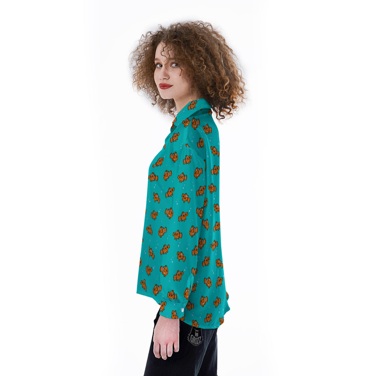Clownfish Cute Watercolor Blue Print Pattern Women's Long Sleeve Shirts-grizzshop