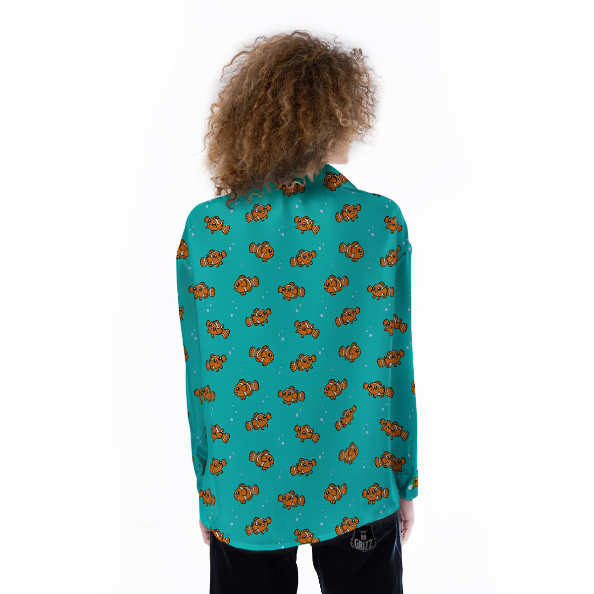 Clownfish Cute Watercolor Blue Print Pattern Women's Long Sleeve Shirts-grizzshop