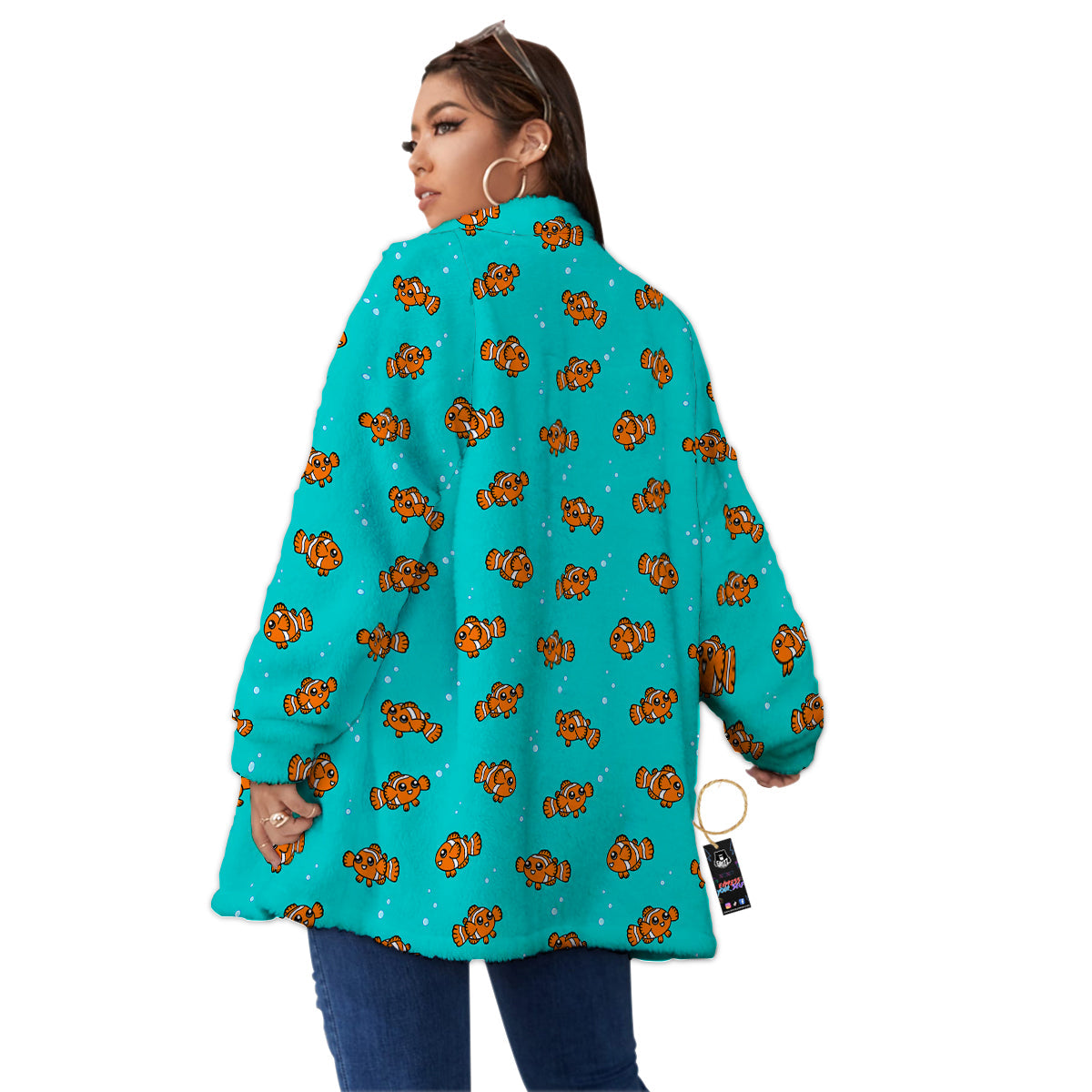 Clownfish Cute Watercolor Blue Print Pattern Women's Sherpa Jacket-grizzshop