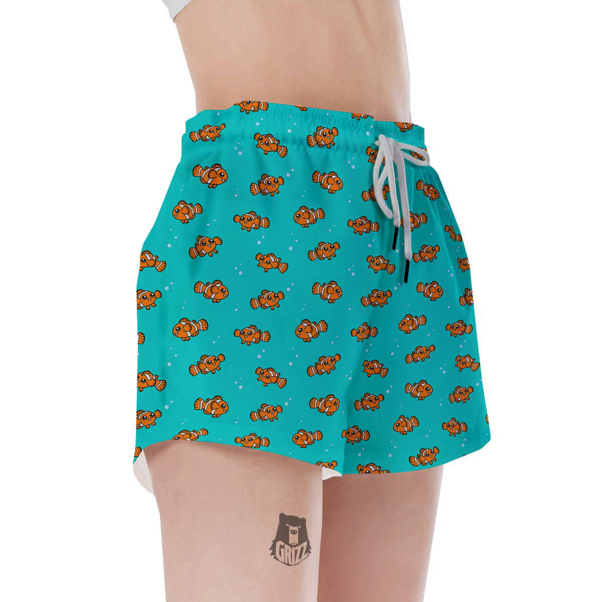 Clownfish Cute Watercolor Blue Print Pattern Women's Shorts-grizzshop