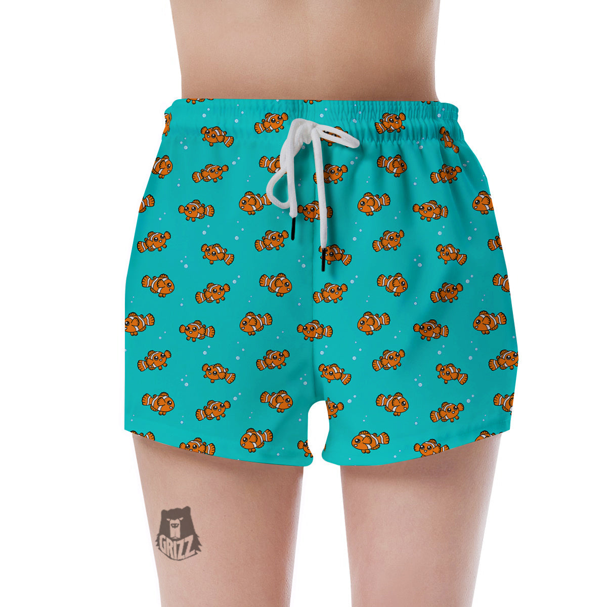 Clownfish Cute Watercolor Blue Print Pattern Women's Shorts-grizzshop