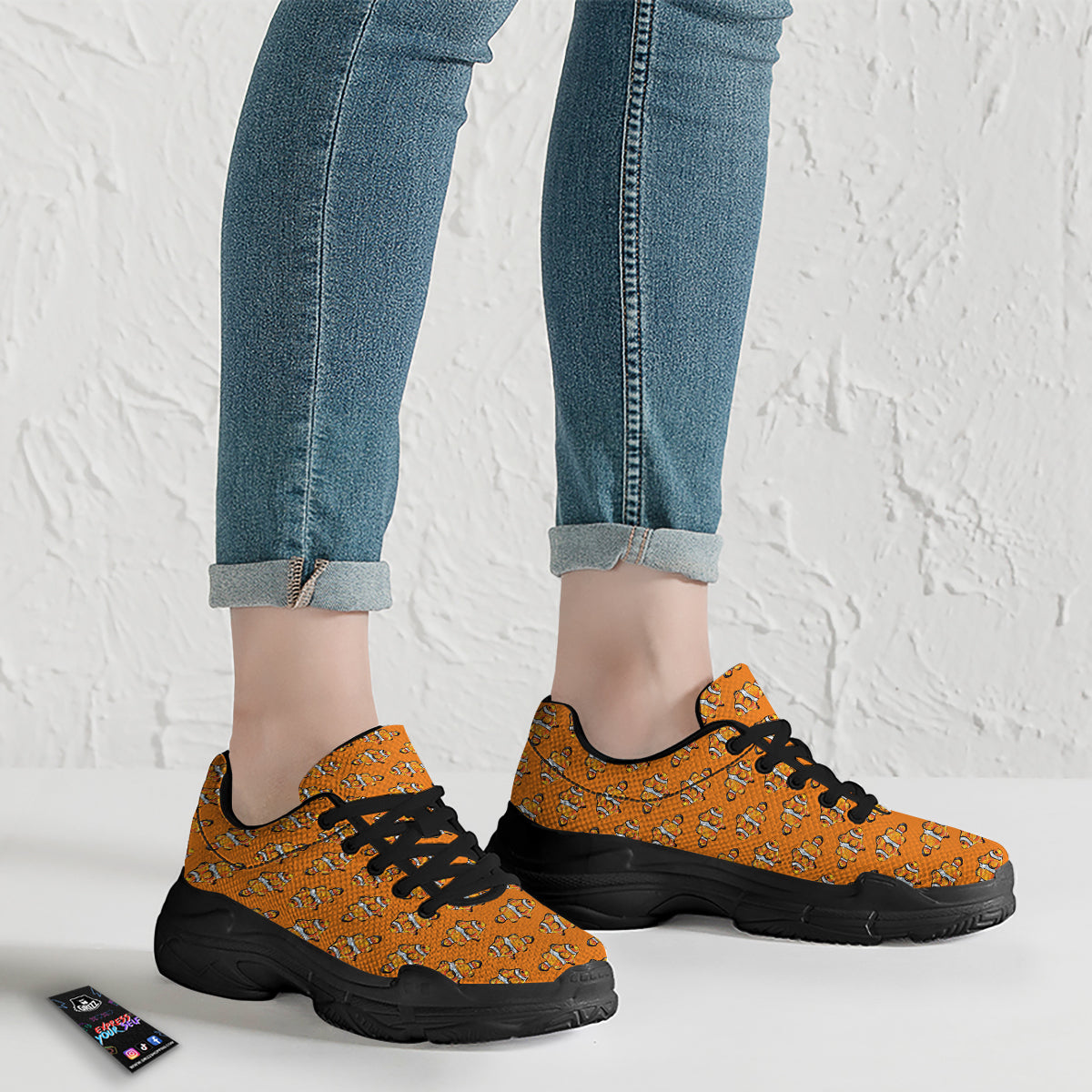 Clownfish Orange Print Pattern Black Chunky Shoes-grizzshop