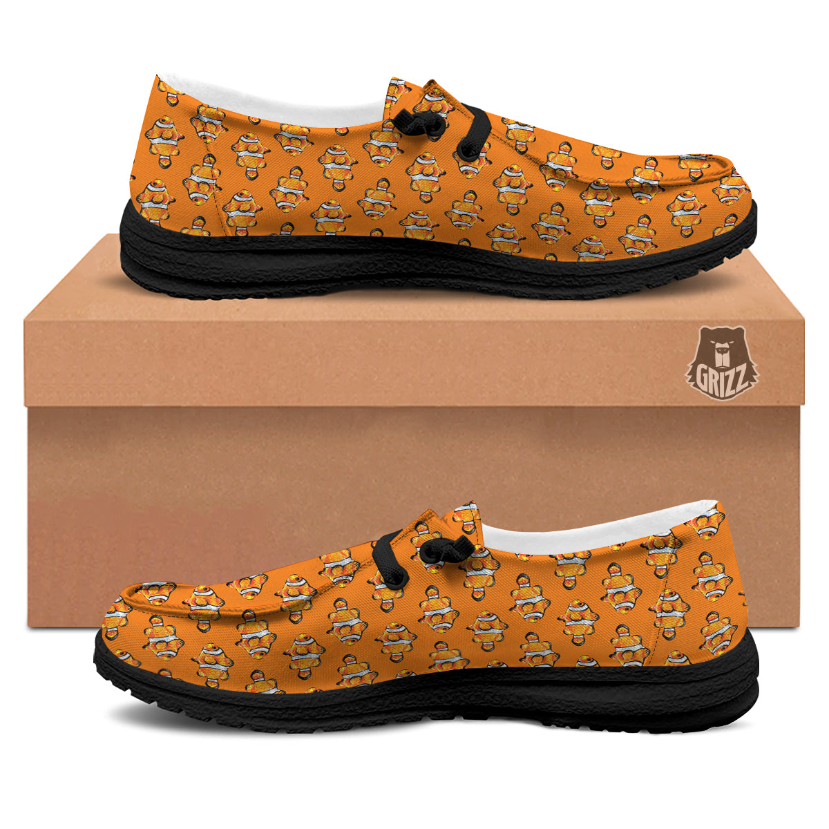 Clownfish Orange Print Pattern Black Loafers-grizzshop