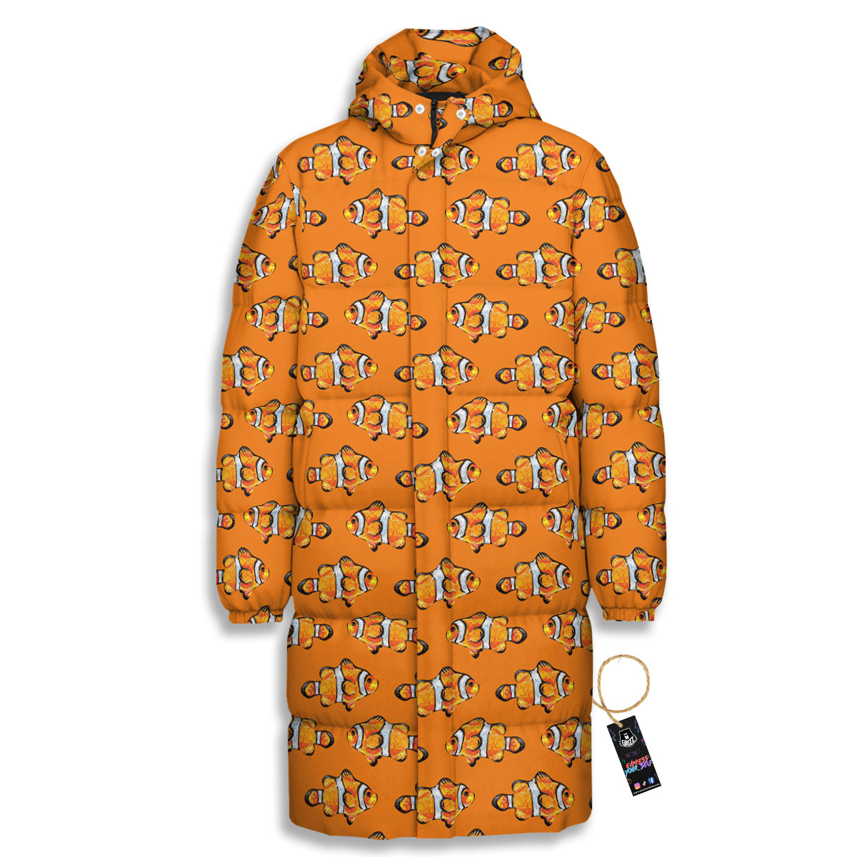 Clownfish Orange Print Pattern Long Down Jacket-grizzshop