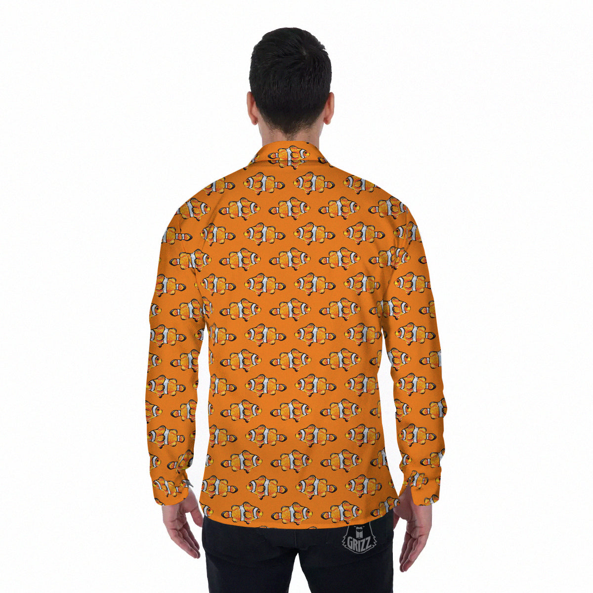 Clownfish Orange Print Pattern Men's Long Sleeve Shirts-grizzshop