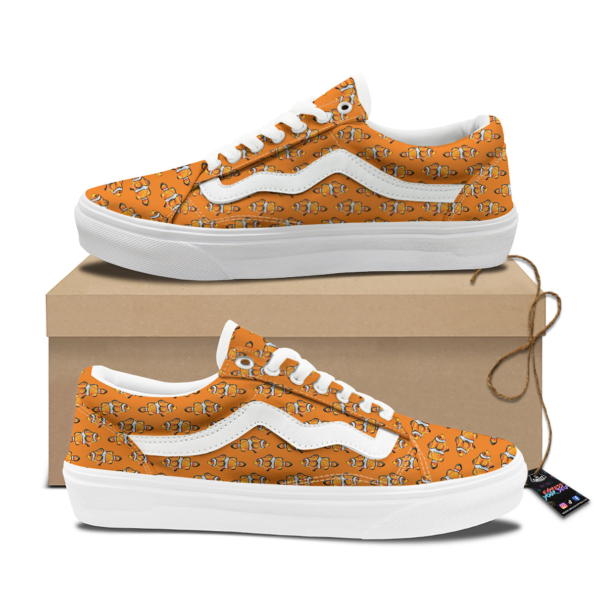 Clownfish Orange Print Pattern Skate Shoes-grizzshop