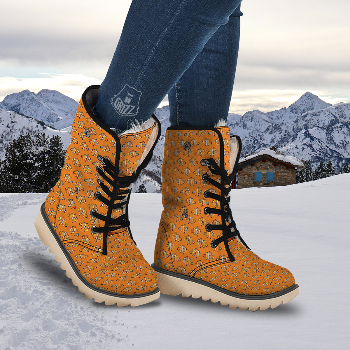 Clownfish Orange Print Pattern Snow Boots-grizzshop