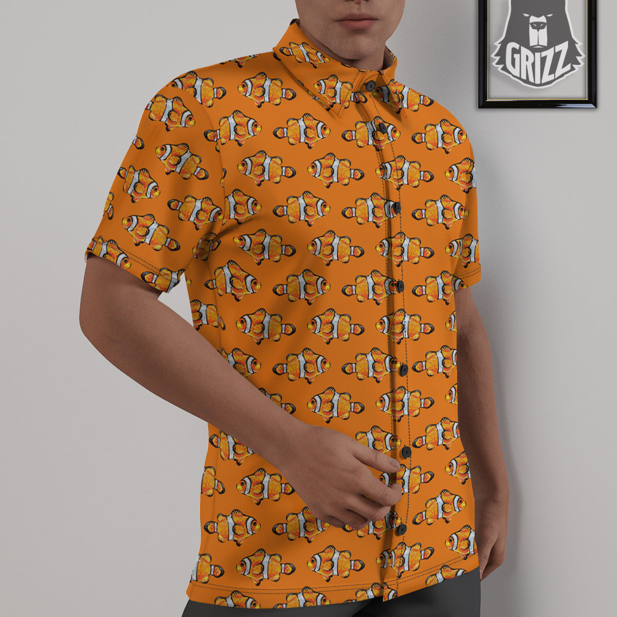 Clownfish Orange Print Pattern Untucked Shirts-grizzshop