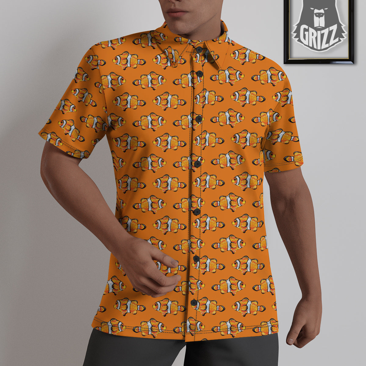 Clownfish Orange Print Pattern Untucked Shirts-grizzshop