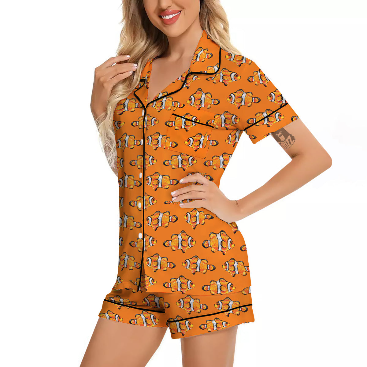 Clownfish Orange Print Pattern Women Silk Pajamas-grizzshop