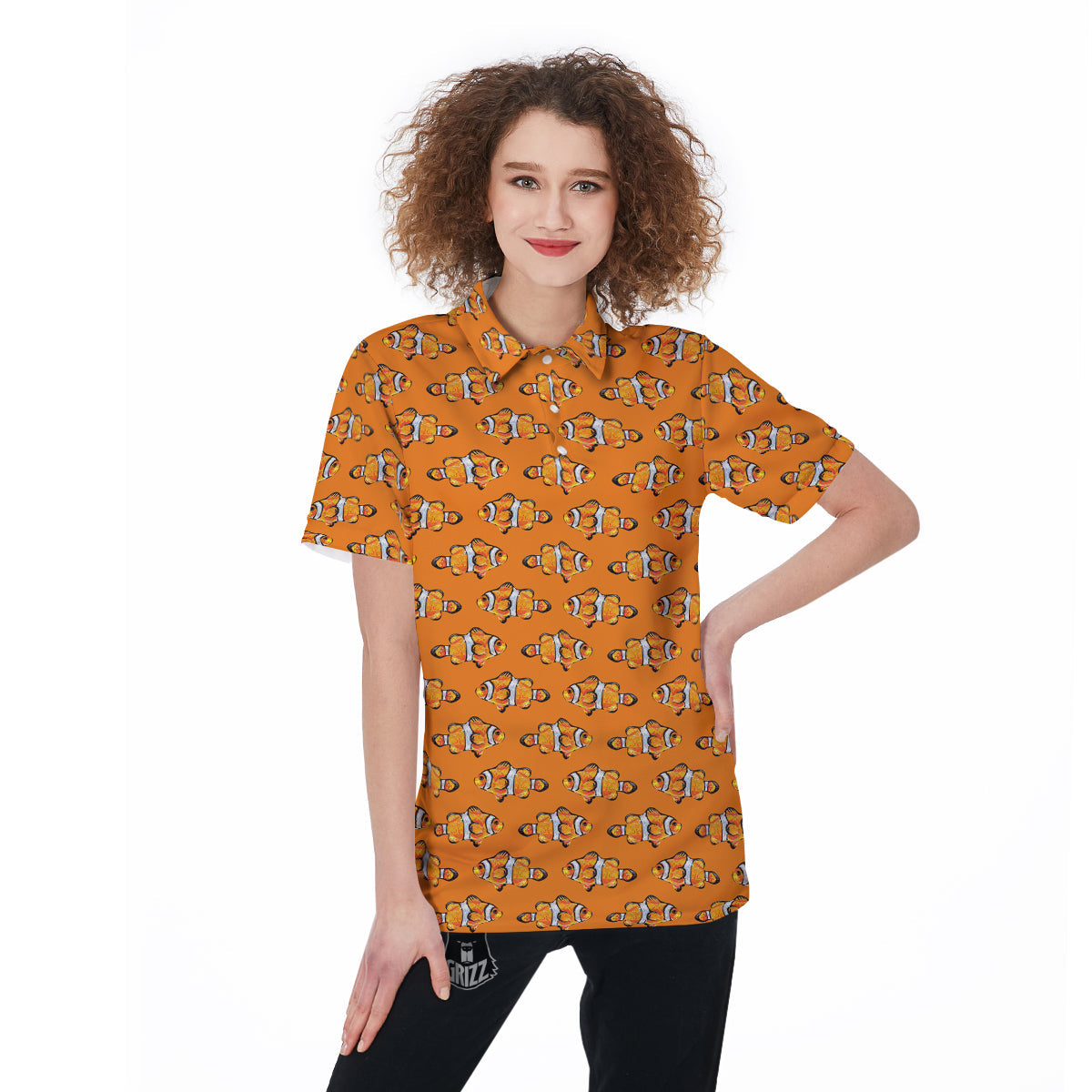 Clownfish Orange Print Pattern Women's Golf Shirts-grizzshop