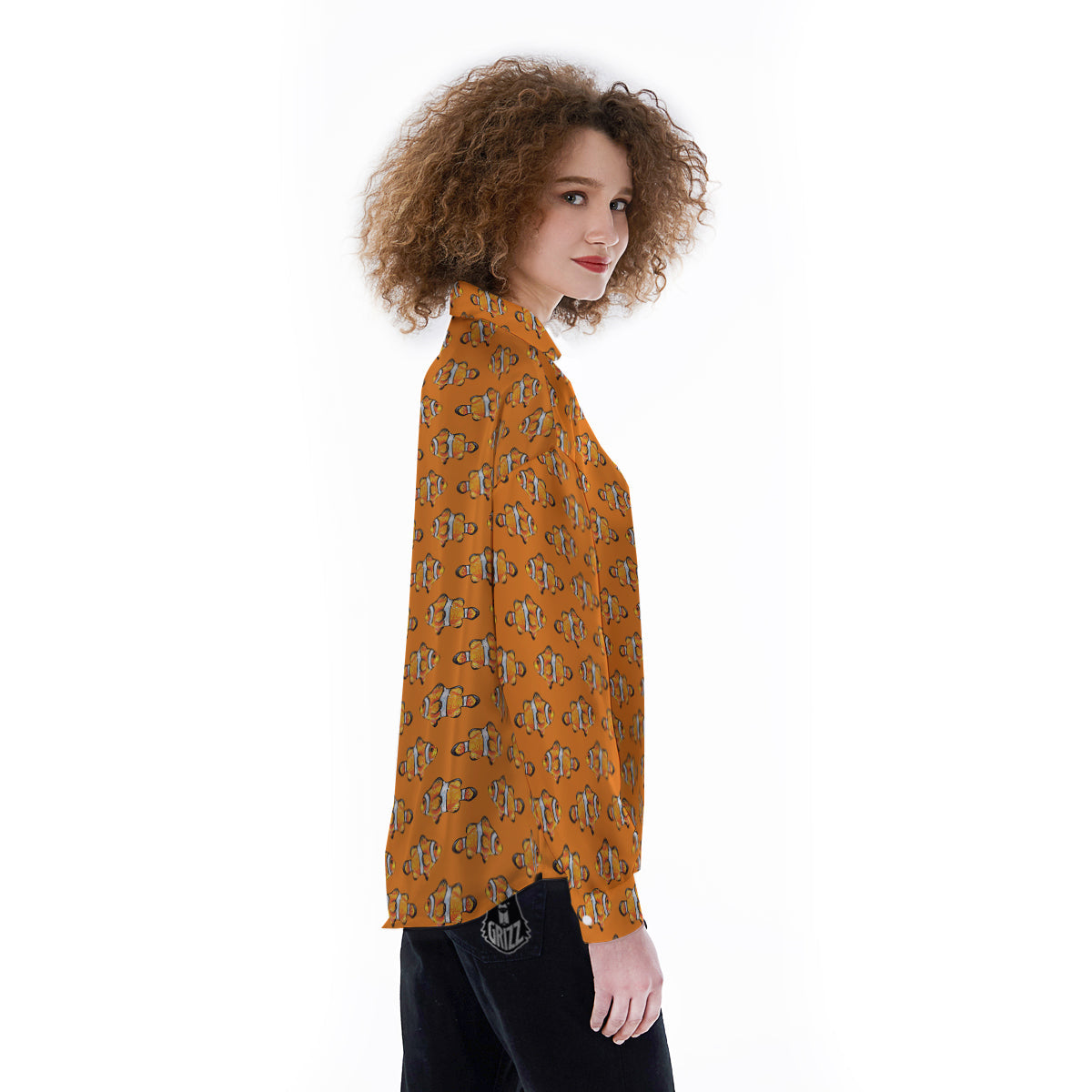 Clownfish Orange Print Pattern Women's Long Sleeve Shirts-grizzshop