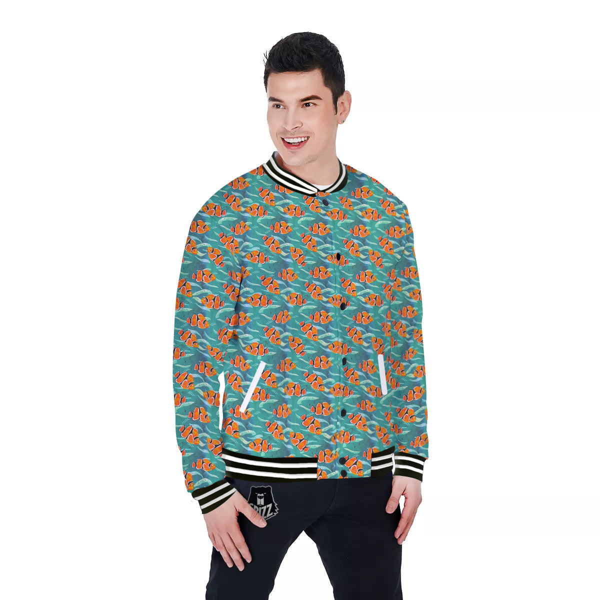 Clownfish Watercolor Blue Print Pattern Baseball Jacket-grizzshop