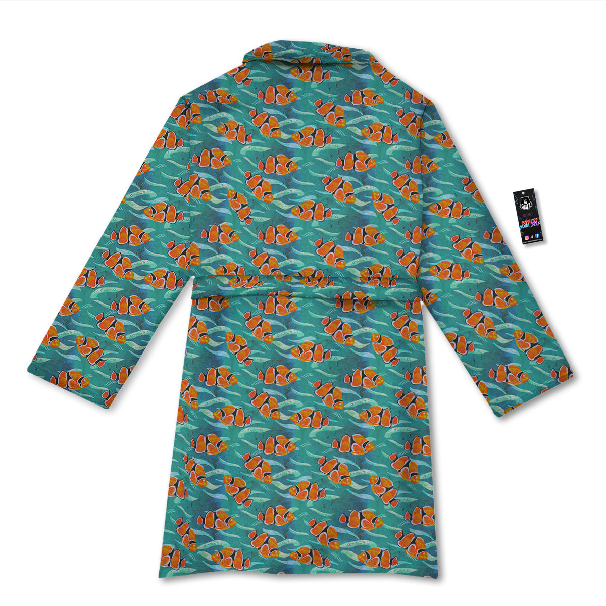 Clownfish Watercolor Blue Print Pattern Bathrobe-grizzshop
