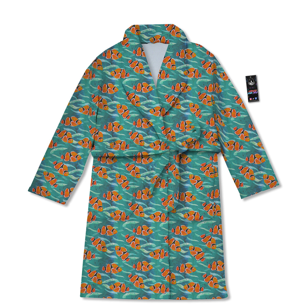 Clownfish Watercolor Blue Print Pattern Bathrobe-grizzshop