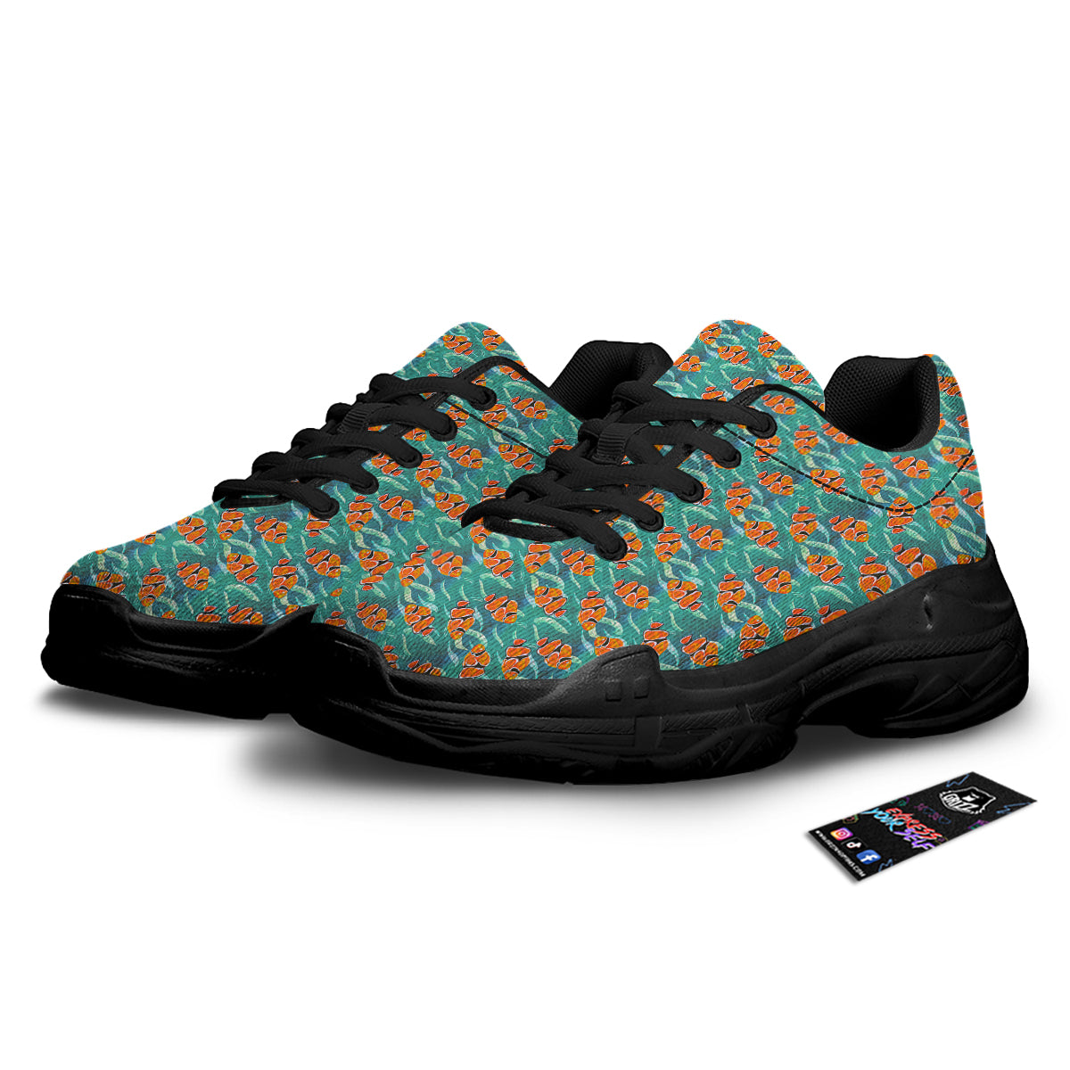 Clownfish Watercolor Blue Print Pattern Black Chunky Shoes-grizzshop