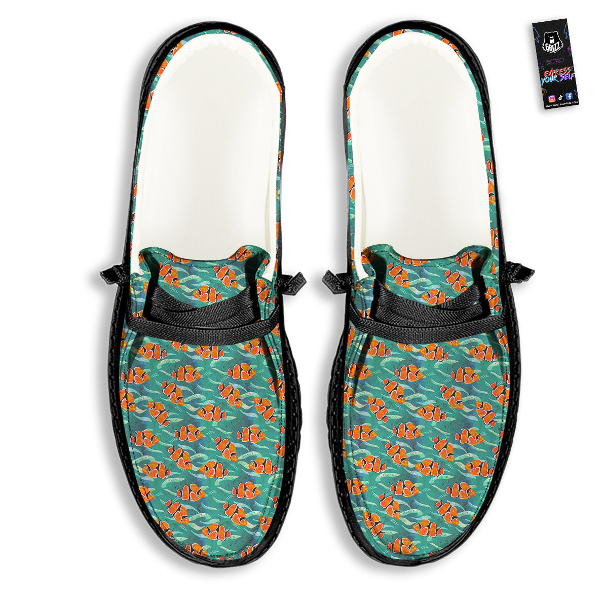 Clownfish Watercolor Blue Print Pattern Black Loafers-grizzshop