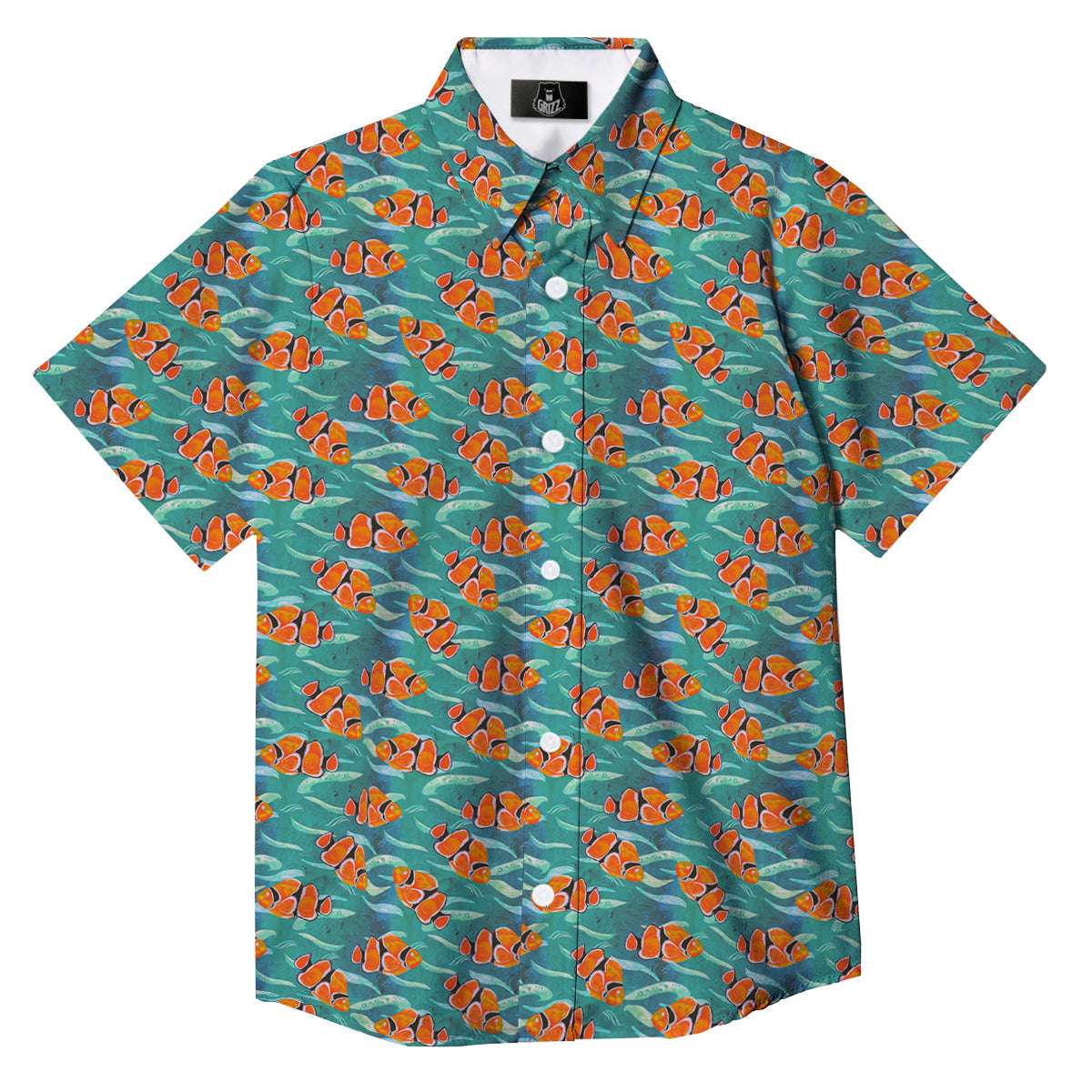 Clownfish Watercolor Blue Print Pattern Button Up Shirt-grizzshop
