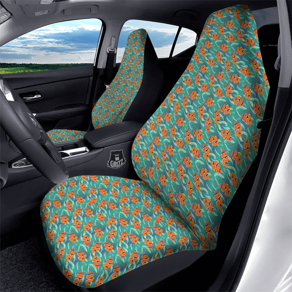 Clownfish Watercolor Blue Print Pattern Car Seat Covers-grizzshop