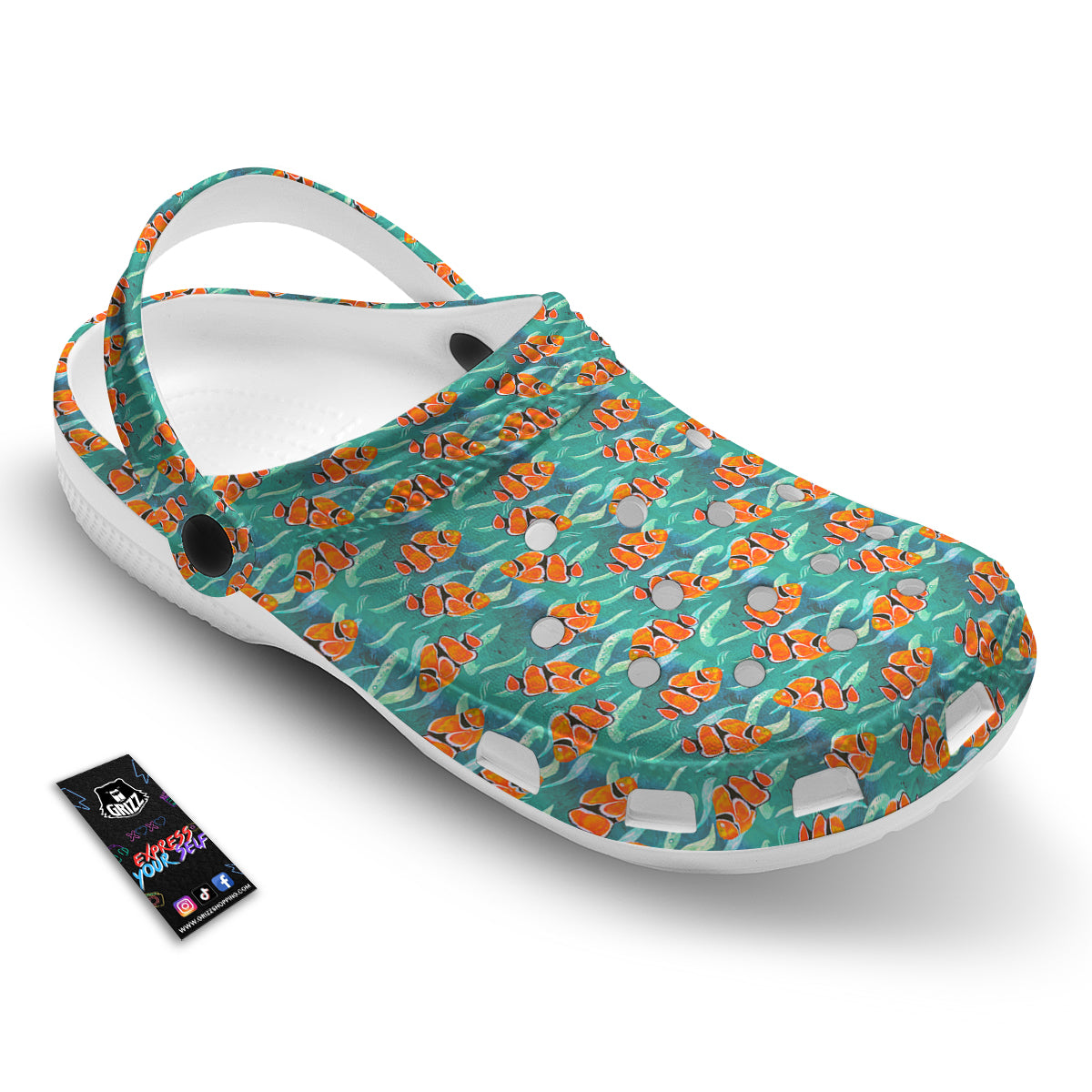 Clownfish Watercolor Blue Print Pattern Clog-grizzshop