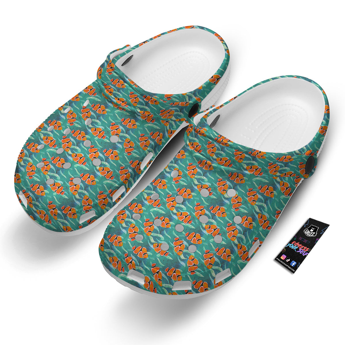 Clownfish Watercolor Blue Print Pattern Clog-grizzshop