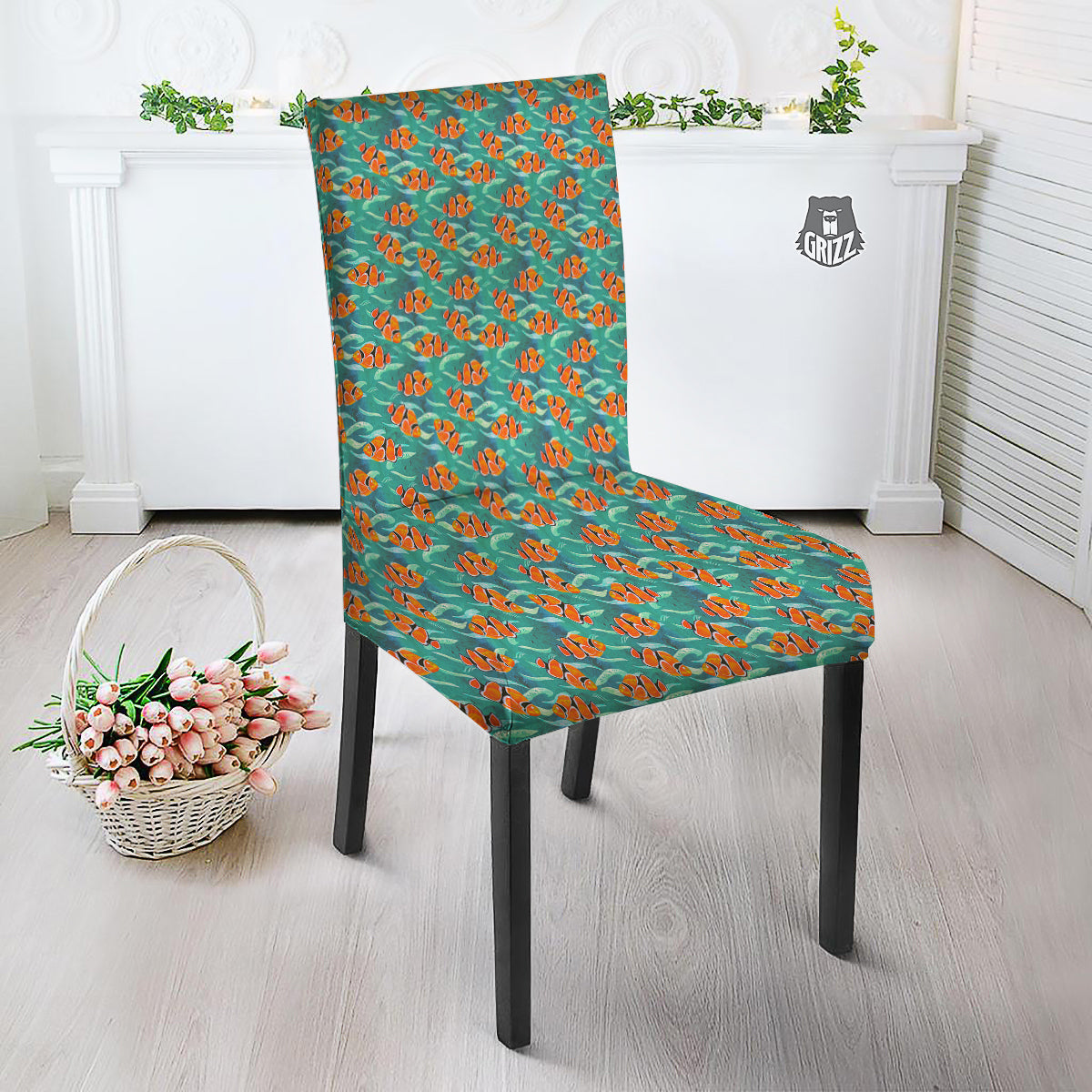 Clownfish Watercolor Blue Print Pattern Dining Chair Slipcover-grizzshop
