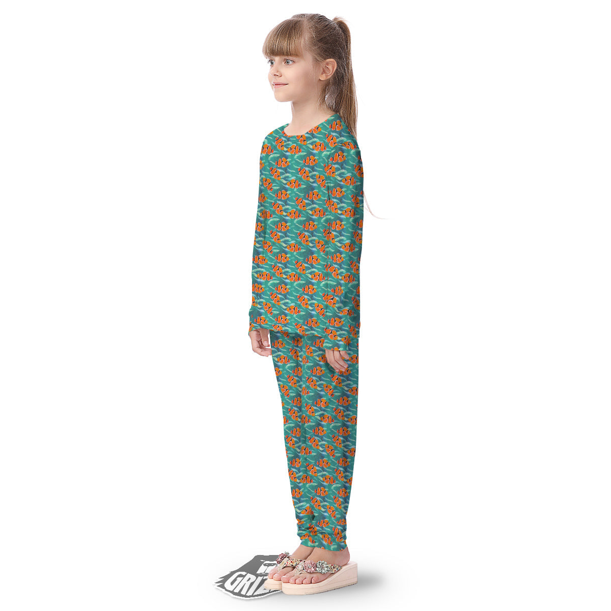 Clownfish Watercolor Blue Print Pattern Kid's Pajamas-grizzshop