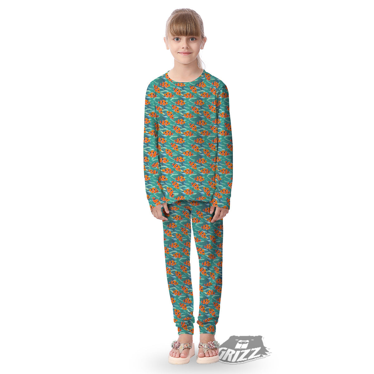 Clownfish Watercolor Blue Print Pattern Kid's Pajamas-grizzshop