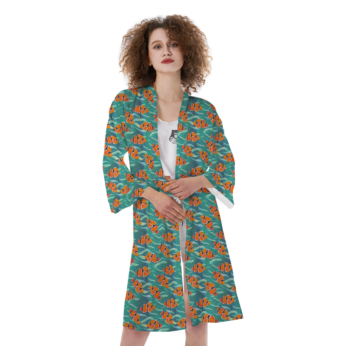 Clownfish Watercolor Blue Print Pattern Kimono-grizzshop