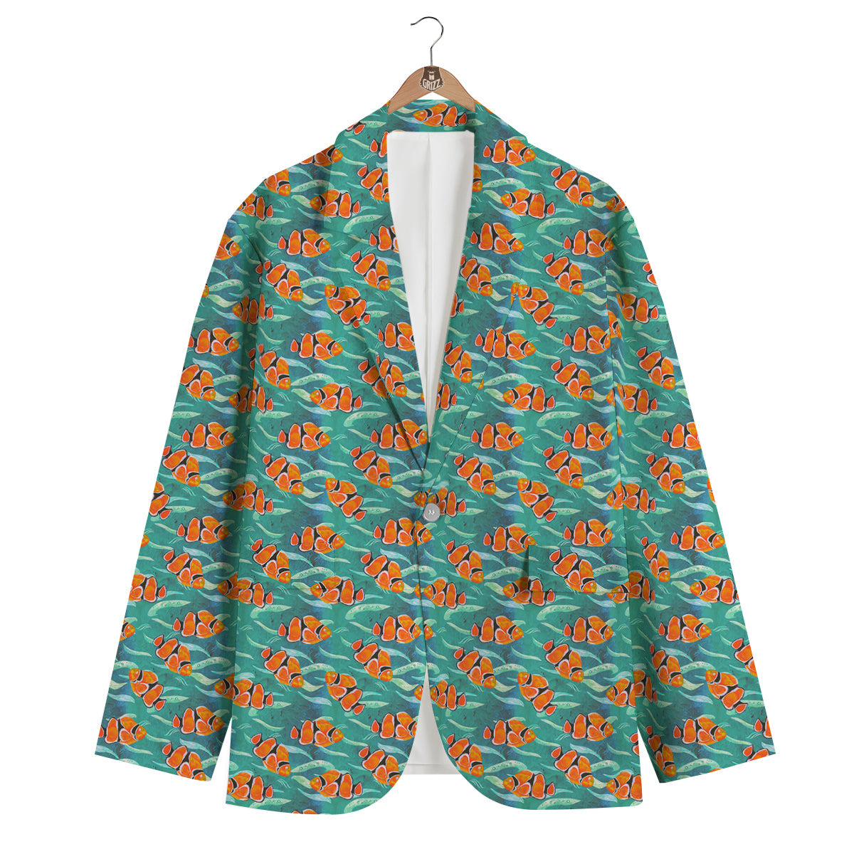 Clownfish Watercolor Blue Print Pattern Men's Blazer-grizzshop