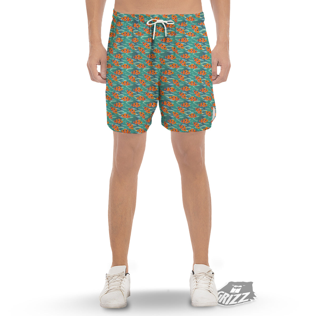 Clownfish Watercolor Blue Print Pattern Men's Gym Shorts-grizzshop