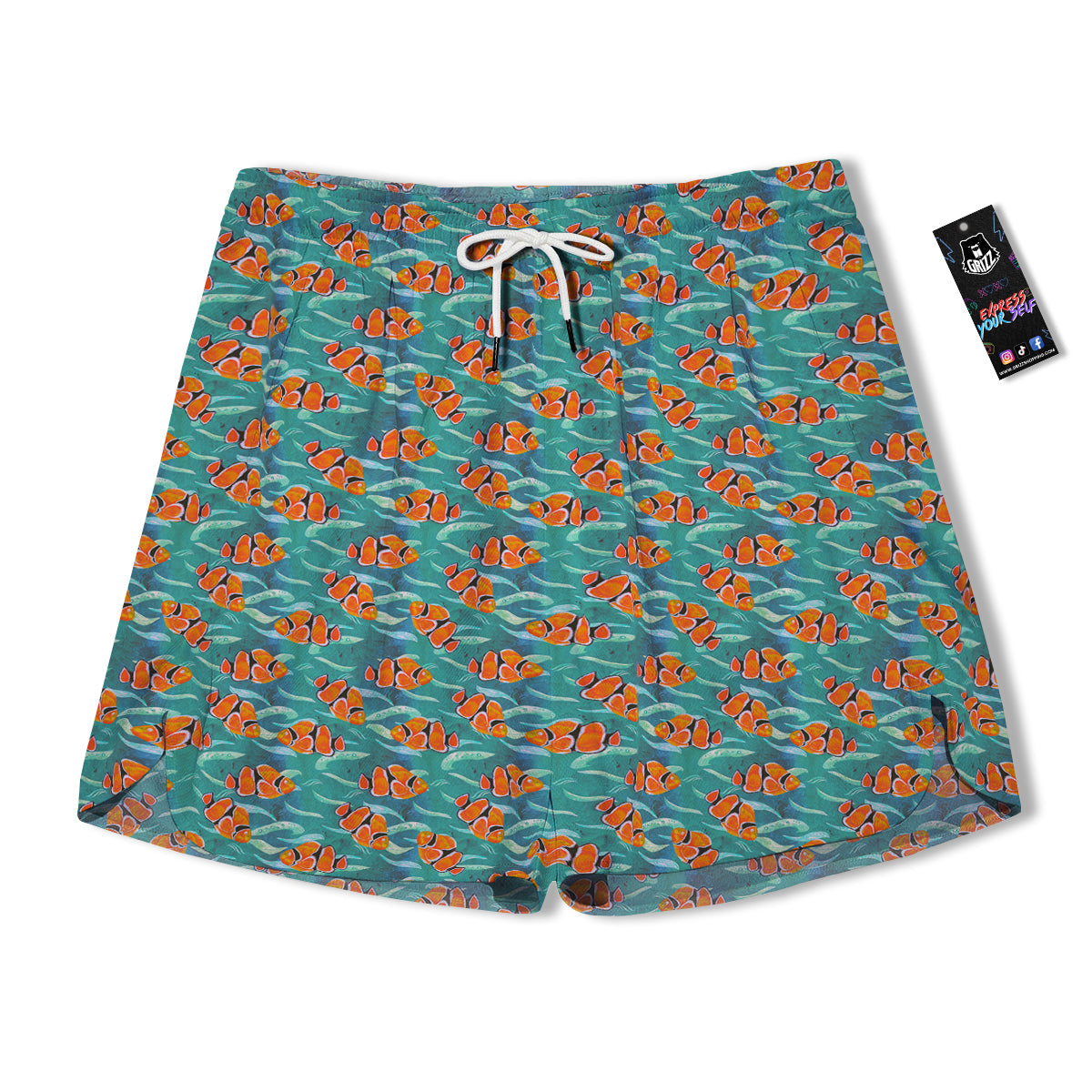 Clownfish Watercolor Blue Print Pattern Men's Running Shorts-grizzshop