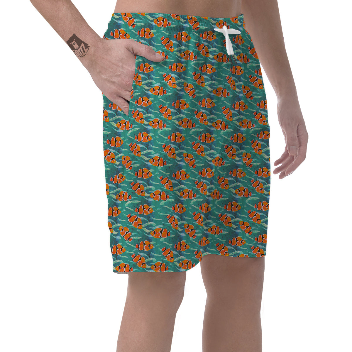 Clownfish Watercolor Blue Print Pattern Men's Shorts-grizzshop