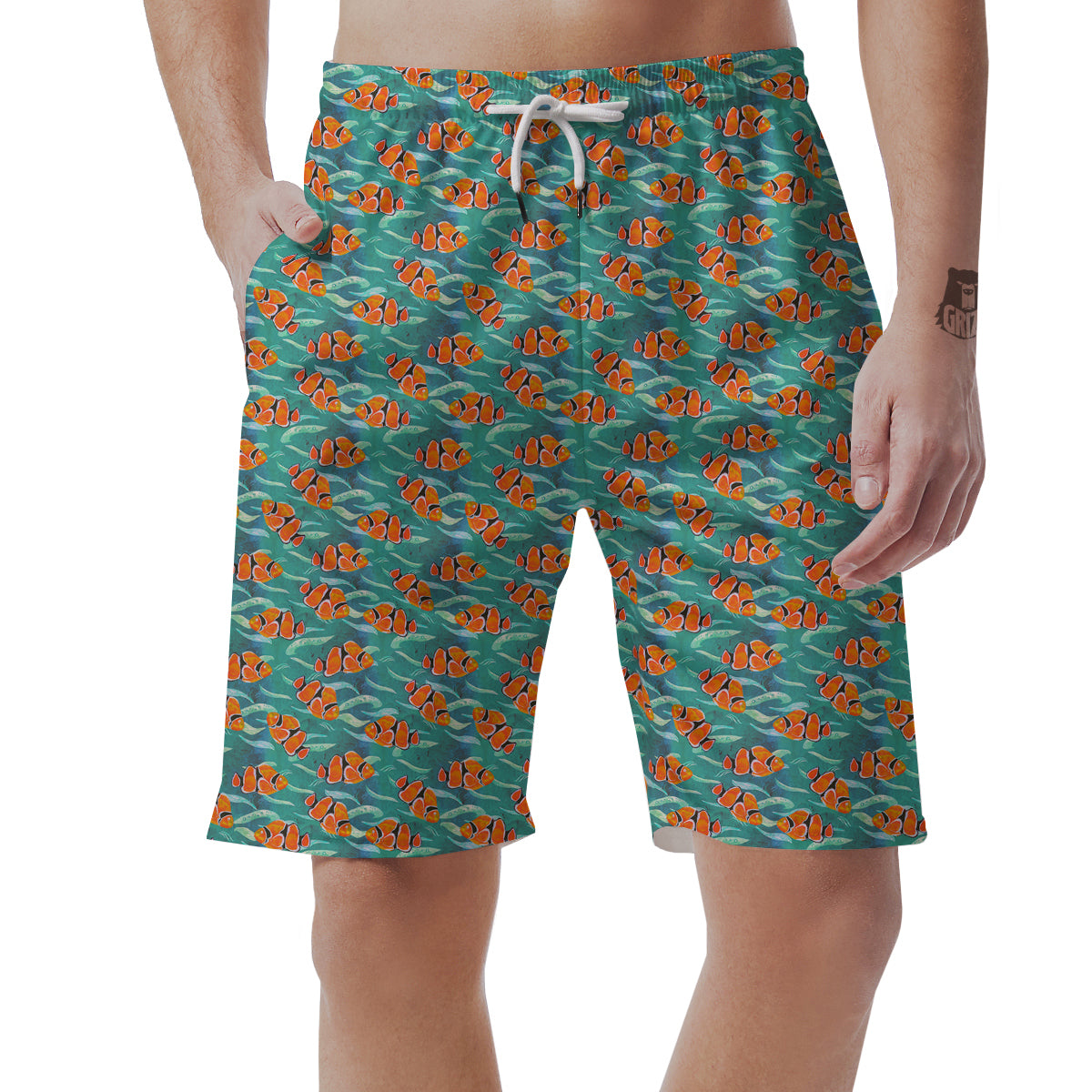 Clownfish Watercolor Blue Print Pattern Men's Shorts-grizzshop
