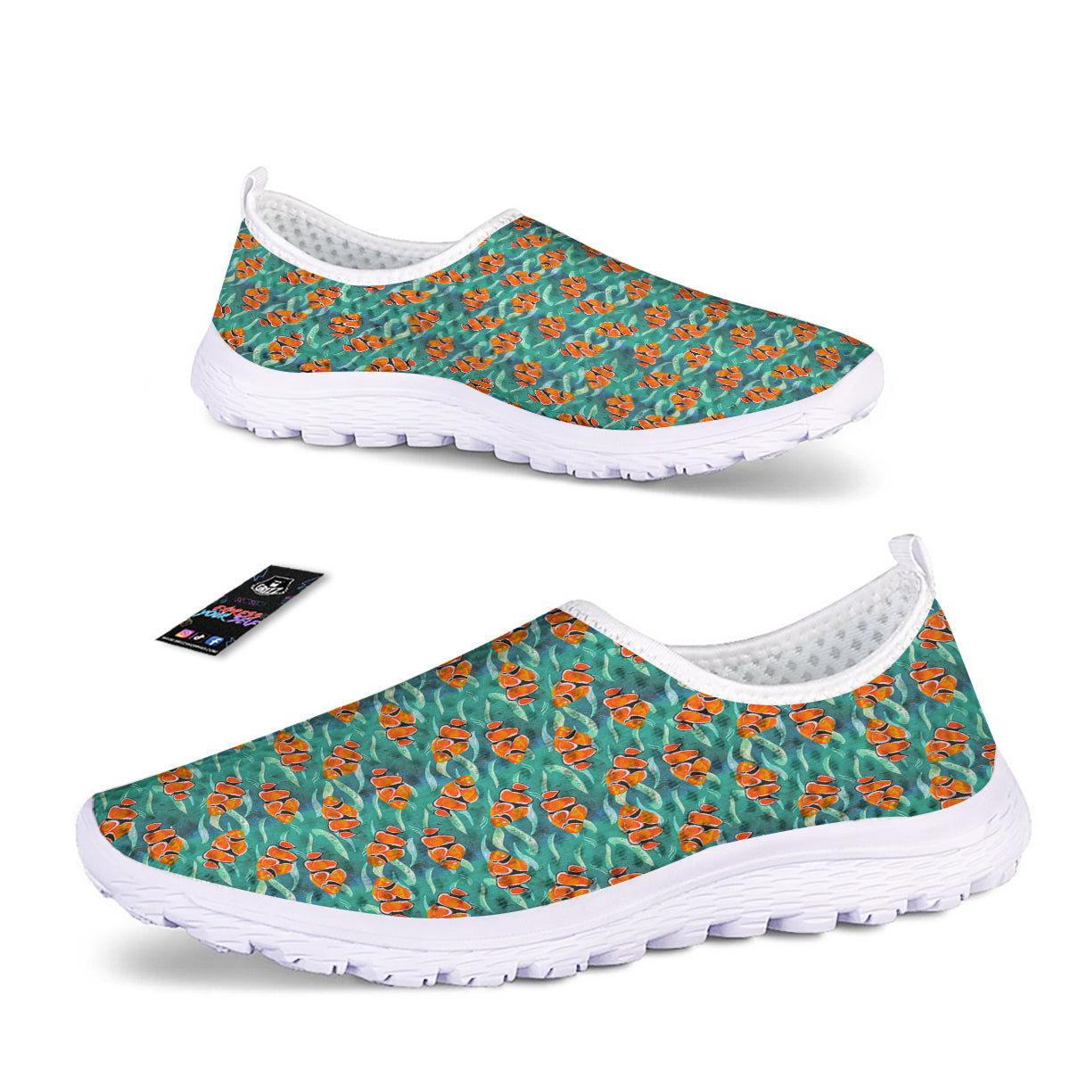 Clownfish Watercolor Blue Print Pattern Nurse Shoes-grizzshop