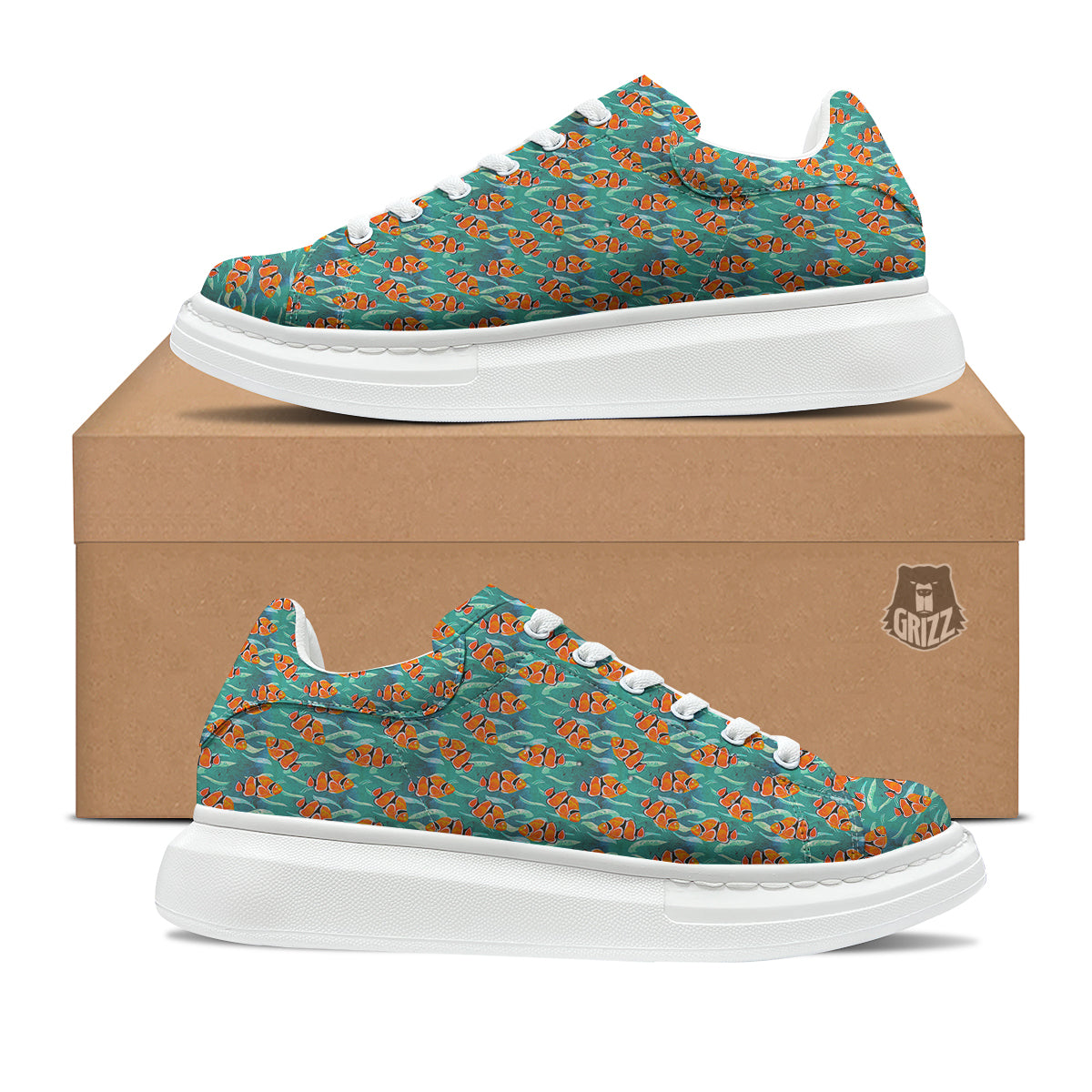 Clownfish Watercolor Blue Print Pattern Platform Shoes-grizzshop