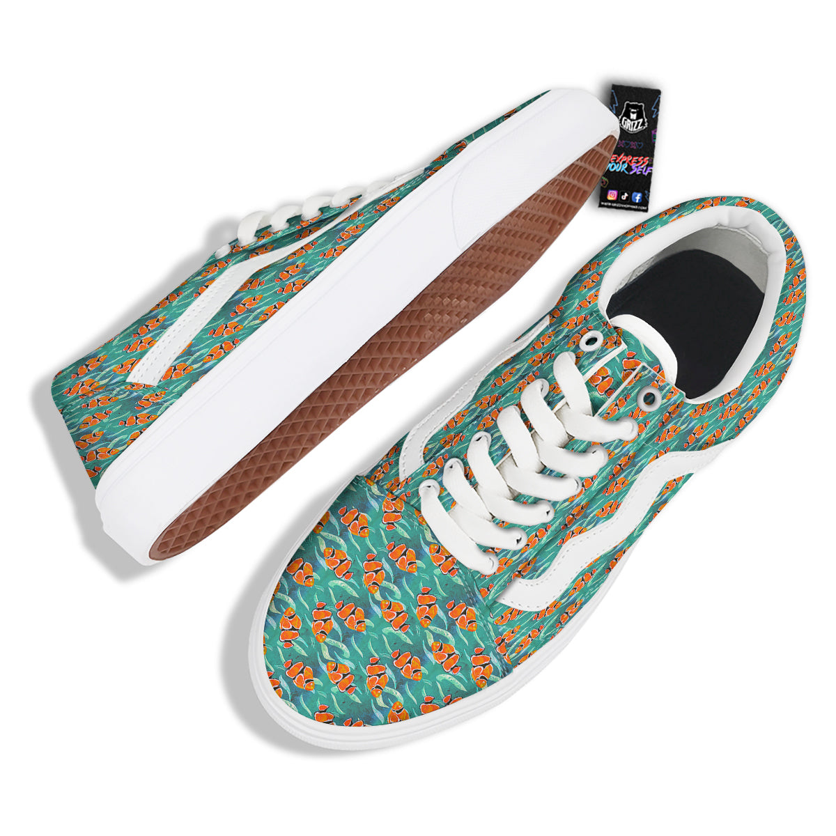 Clownfish Watercolor Blue Print Pattern Skate Shoes-grizzshop