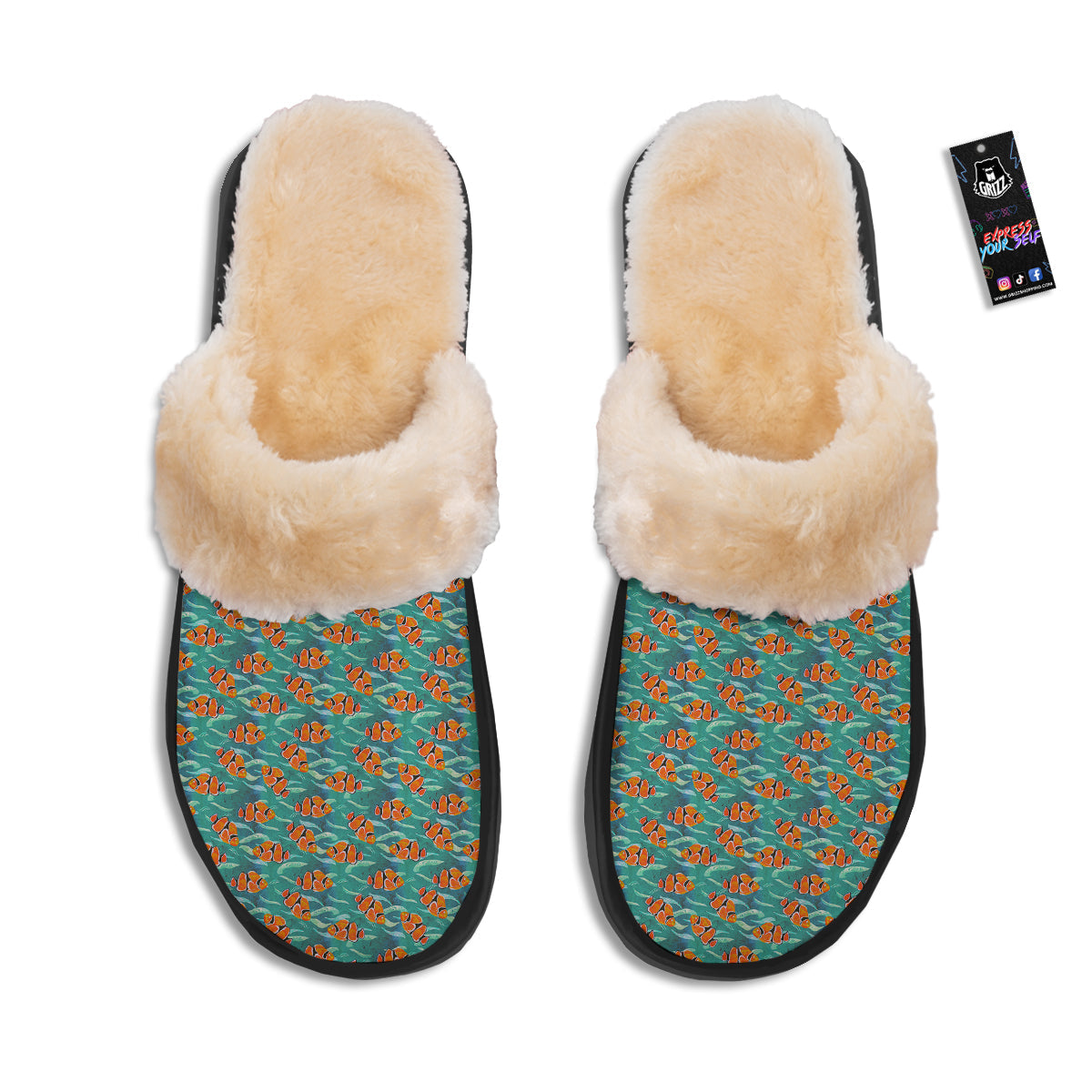 Clownfish Watercolor Blue Print Pattern Slippers-grizzshop