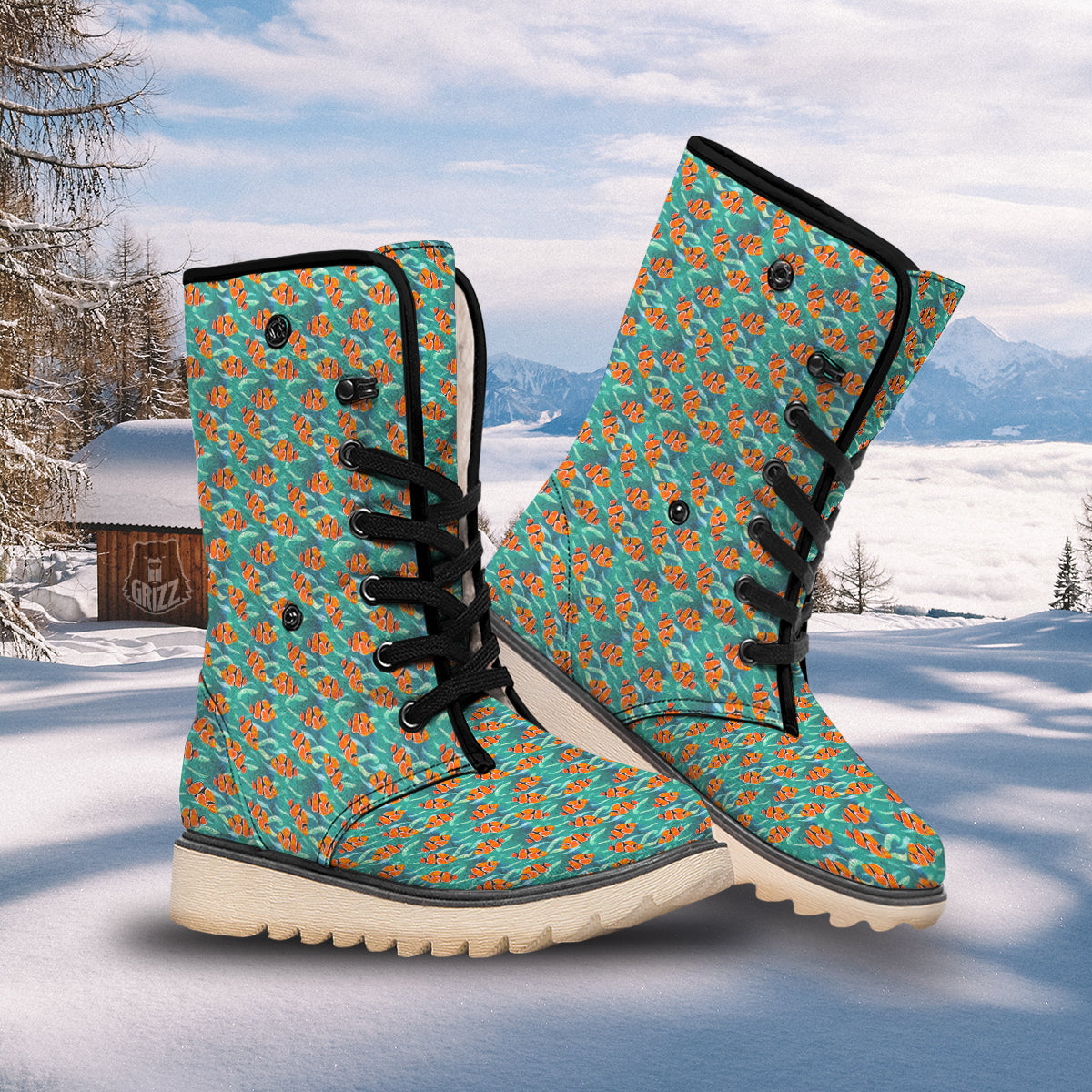 Clownfish Watercolor Blue Print Pattern Snow Boots-grizzshop