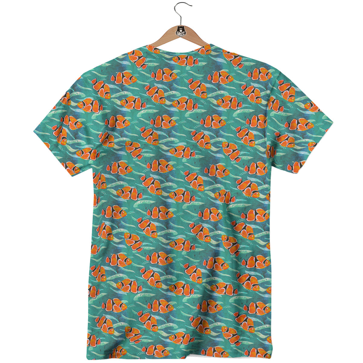 Clownfish Watercolor Blue Print Pattern T-Shirt-grizzshop