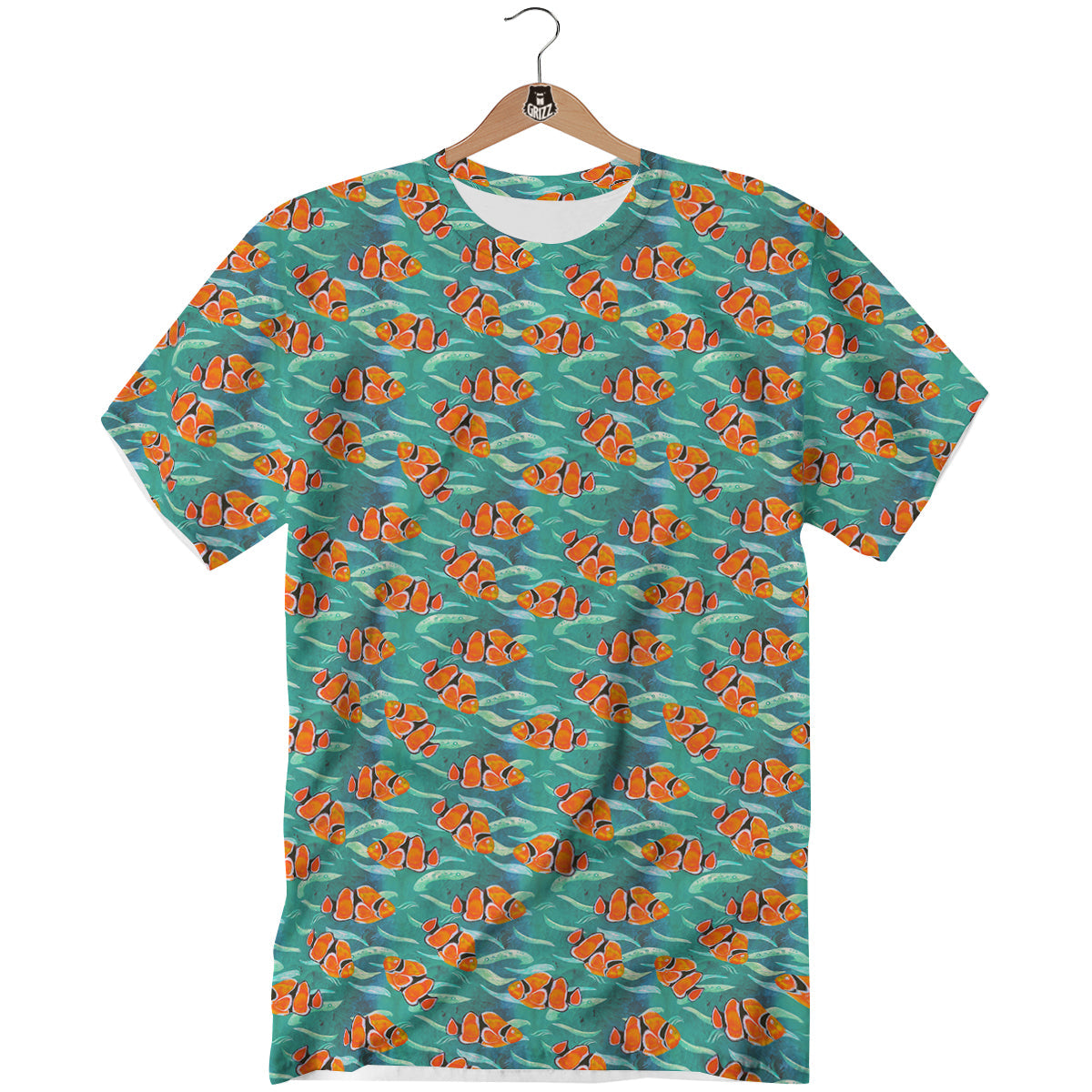 Clownfish Watercolor Blue Print Pattern T-Shirt-grizzshop