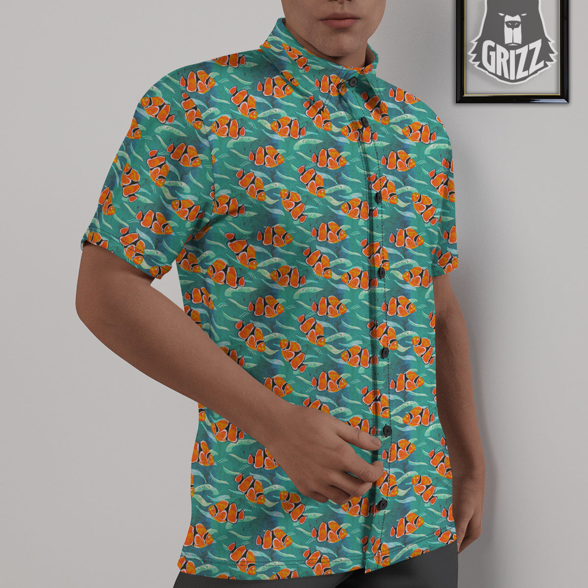 Clownfish Watercolor Blue Print Pattern Untucked Shirts-grizzshop